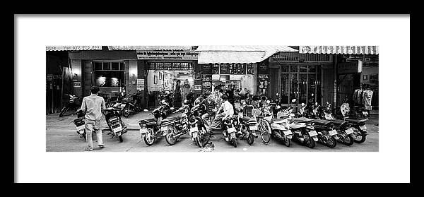 Panoramic Framed Print featuring the photograph Siem Reap cambodia street motorbikes #2 by Sonny Ryse