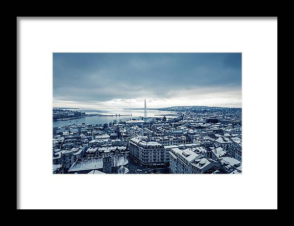 Outdoors Framed Print featuring the photograph Snowing in Geneva during Winter #2 by Benoit Bruchez
