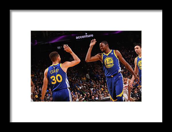 Kevin Durant Framed Print featuring the photograph Stephen Curry and Kevin Durant by Noah Graham