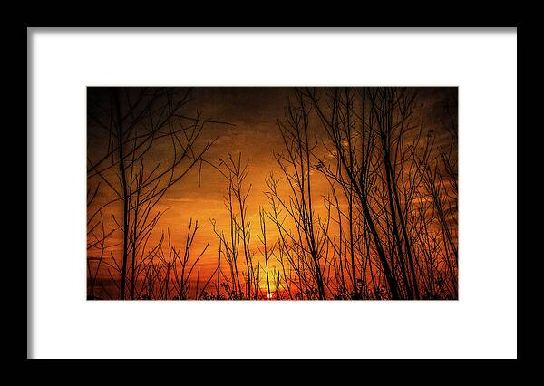 Sunrise Lockport Illinois Orange Yellow Framed Print featuring the photograph Sunrise in Lockport, Illinois #2 by David Morehead