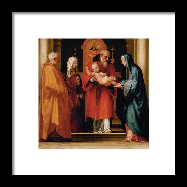 European Artists Framed Print featuring the painting The Scene of Christ in the Temple #3 by Fra Bartolomeo