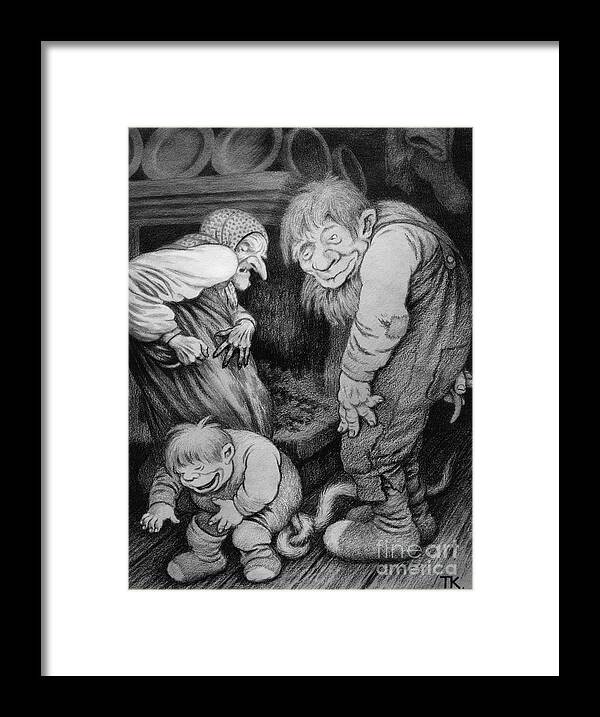Theodor Kittelsen Framed Print featuring the drawing Troll by O Vaering by Theodor Kittelsen