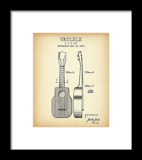 Ukulele Patent Framed Print featuring the digital art Ukulele vintage patent #2 by Dennson Creative