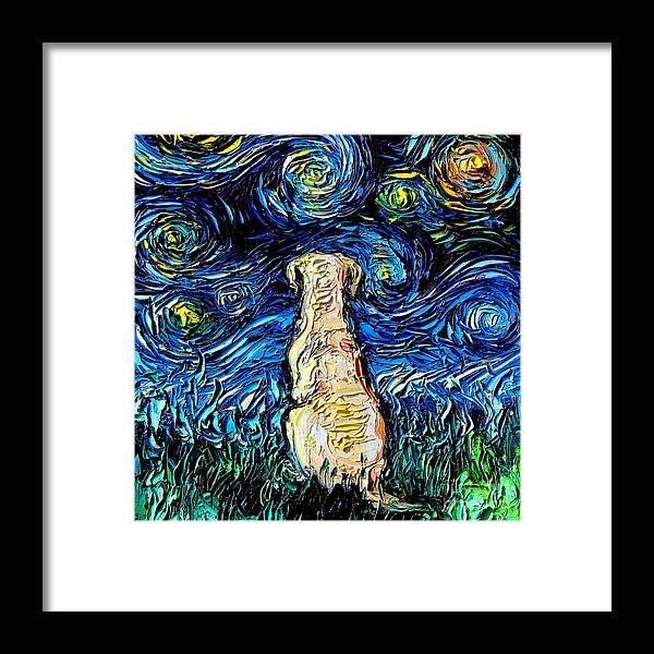 Yellow Lab Framed Print featuring the painting Yellow Labrador Night by Aja Trier
