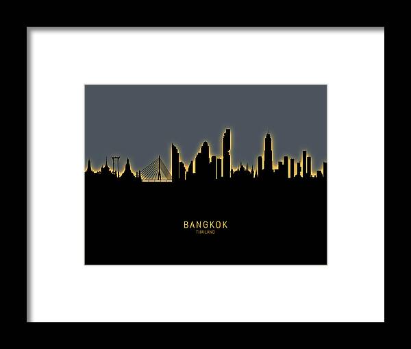 Bangkok Framed Print featuring the digital art Bangkok Thailand Skyline #20 by Michael Tompsett