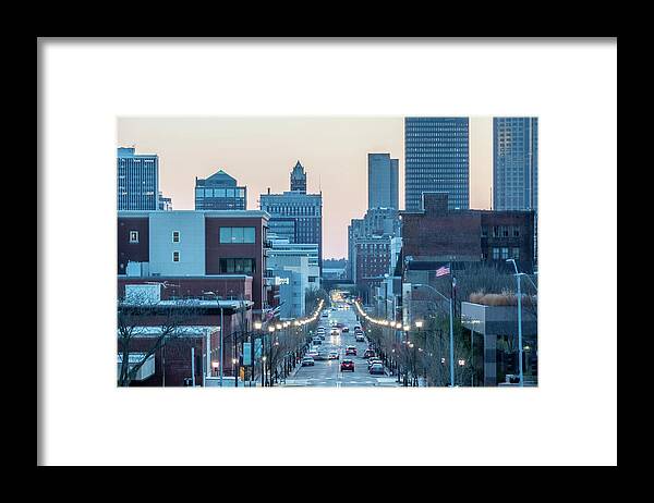  Framed Print featuring the photograph Des Moines Iowa skyline in USA at night #20 by Alex Grichenko