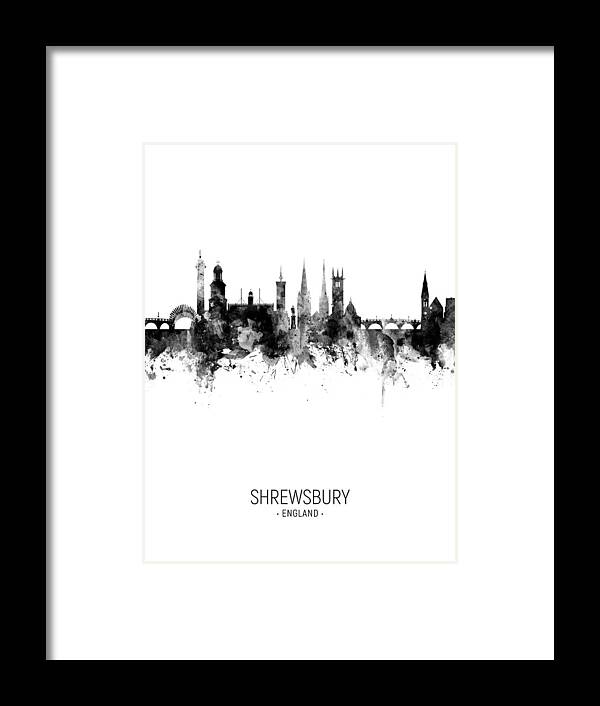 Shrewsbury Framed Print featuring the digital art Shrewsbury England Skyline #20 by Michael Tompsett