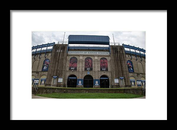 Kansas Jayhawks Framed Print featuring the photograph Close up of David Booth Memorial Stadium at University of Kansas by Eldon McGraw