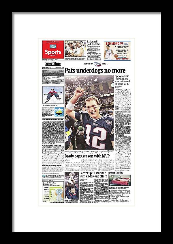 Usa Today Framed Print featuring the digital art 2002 Patriots vs. Rams USA TODAY SPORTS SECTION FRONT by Gannett
