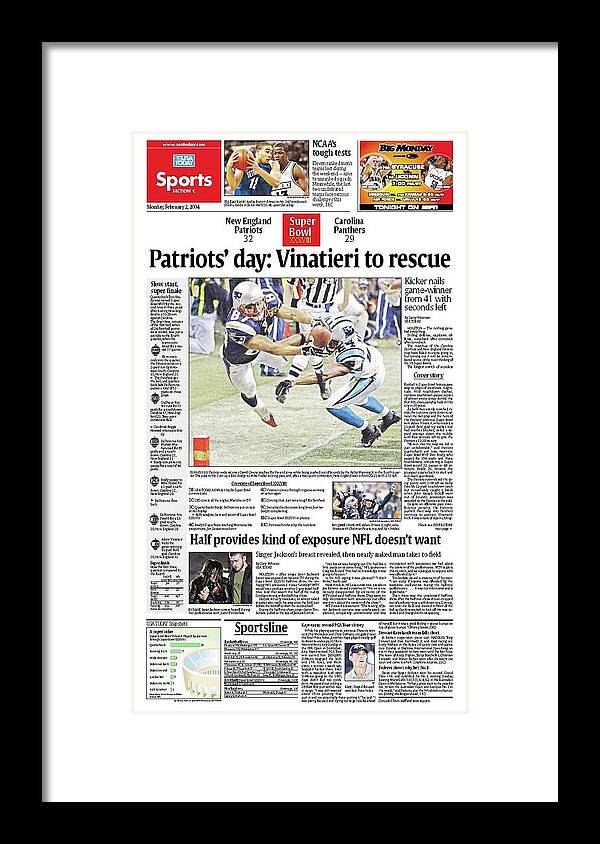 Usa Today Framed Print featuring the digital art 2004 Patriots vs. Panthers USA TODAY SPORTS SECTION FRONT by Gannett
