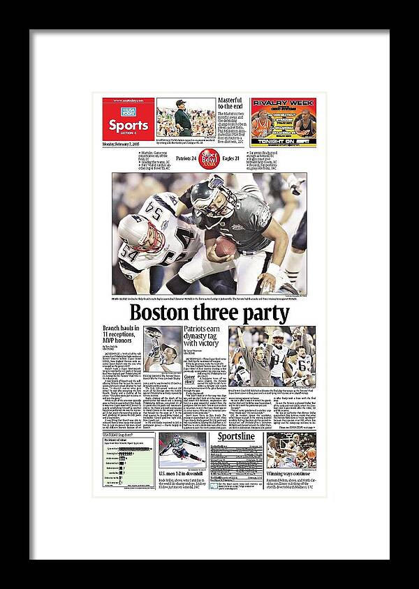 Usa Today Framed Print featuring the digital art 2005 Patriots vs. Eagles USA TODAY SPORTS SECTION FRONT by Gannett