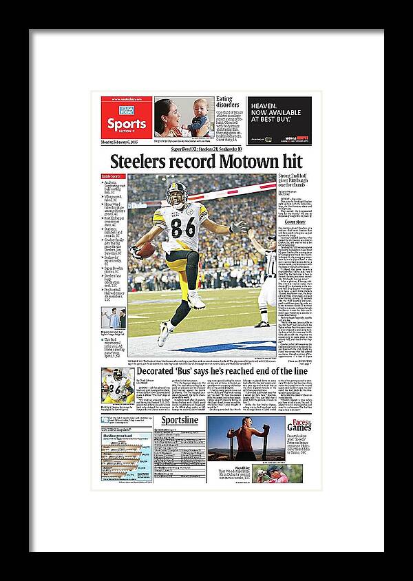 Usa Today Framed Print featuring the digital art 2006 Steelers vs. Seahawks USA TODAY SPORTS SECTION FRONT by Gannett