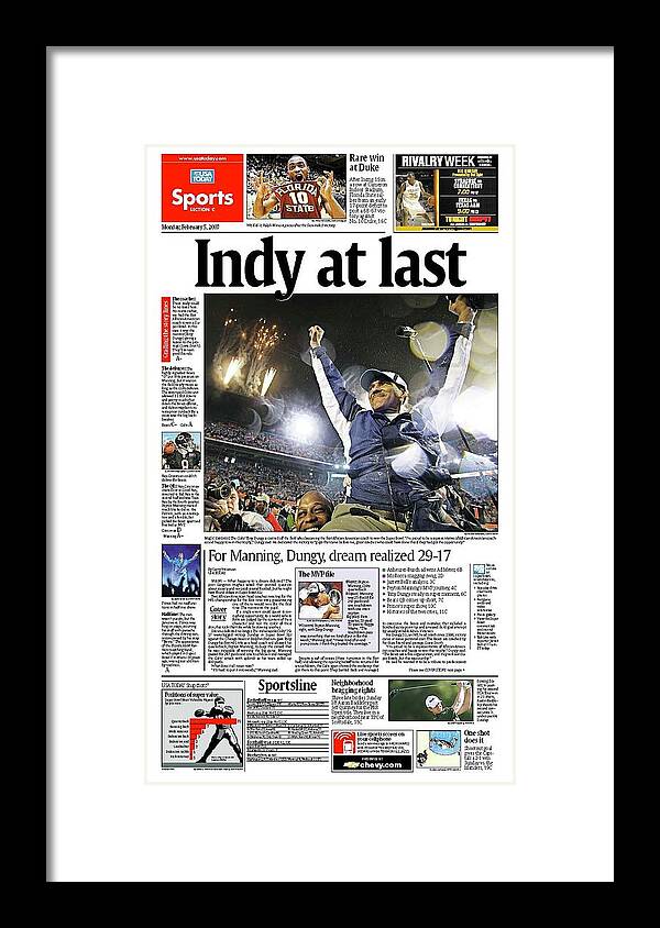 Usa Today Framed Print featuring the digital art 2007 Colts vs. Bears USA TODAY SPORTS SECTION FRONT by Gannett