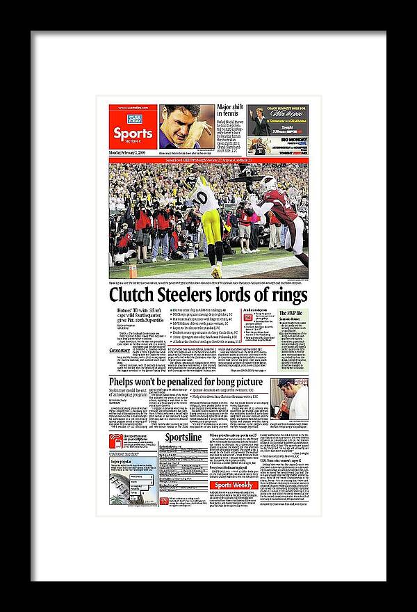 Usa Today Framed Print featuring the digital art 2009 Steelers vs. Cardinals USA TODAY SPORTS SECTION FRONT by Gannett
