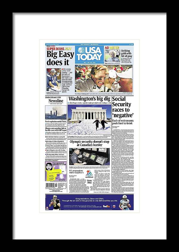 Usa Today Framed Print featuring the digital art 2010 Saints vs. Colts USA TODAY COVER by Gannett