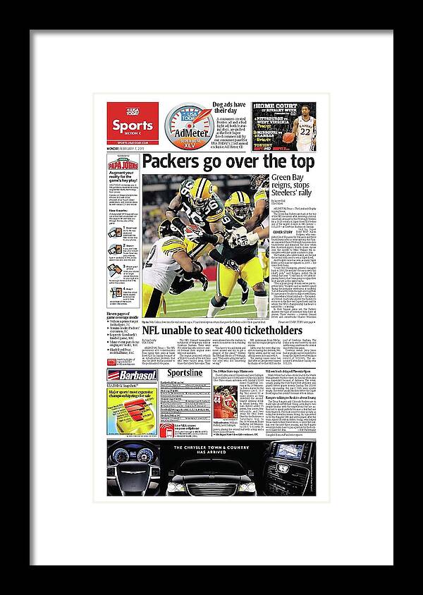 Usa Today Framed Print featuring the digital art 2011 Packers vs. Steelers USA TODAY SPORTS SECTION FRONT by Gannett