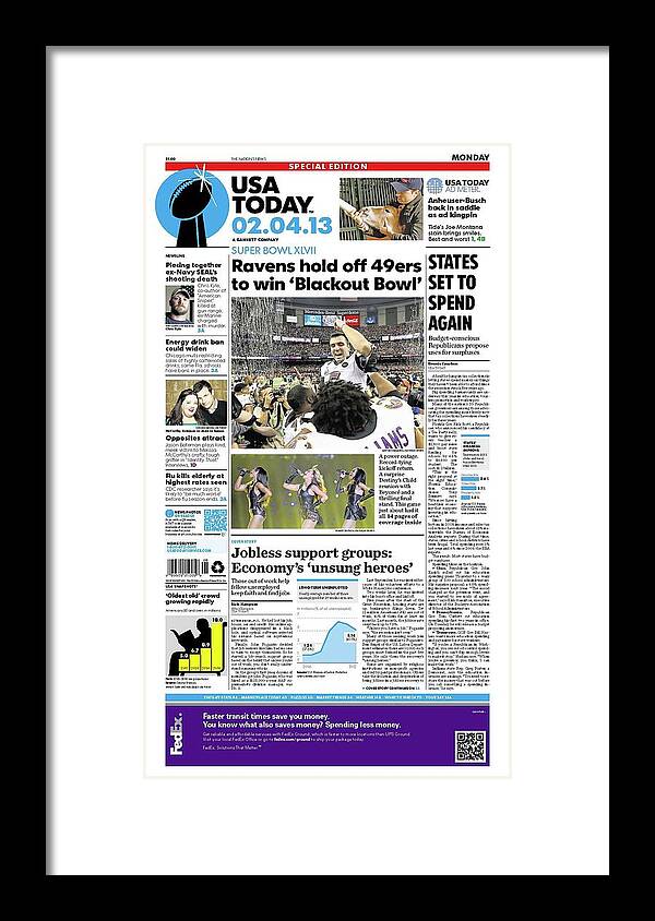 Usa Today Framed Print featuring the digital art 2013 Ravens vs. 49ers USA TODAY COVER by Gannett