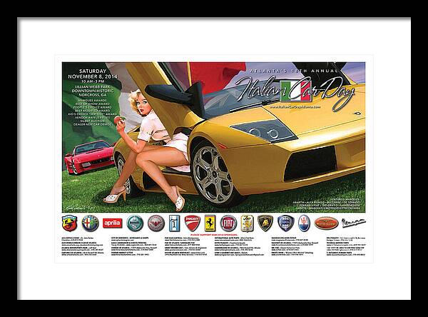 Car Poster Lamborghini Automobiles Atlanta Framed Print featuring the digital art 2014 Atlanta Italian Car Day Poster by Rick Andreoli