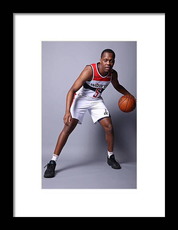 Cassius Winston Framed Print featuring the photograph 2020-21 Washington Wizards Content Day by Ned Dishman