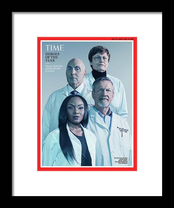 Time Heroes Of The Year Framed Print featuring the photograph 2021 Heroes of the Year - Vaccine Scientists by Photographs by Mattia Balsamini for TIME
