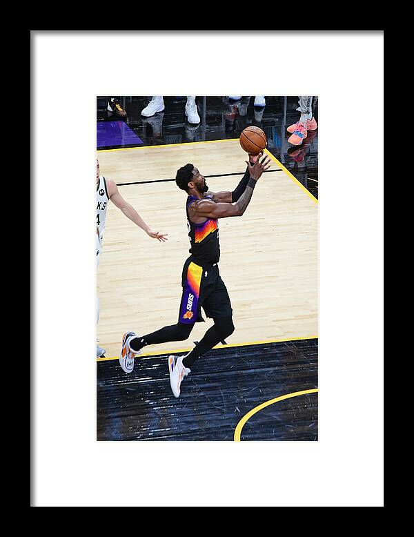 Deandre Ayton Framed Print featuring the photograph 2021 NBA Finals - Milwaukee Bucks v Phoenix Suns by Michael Gonzales