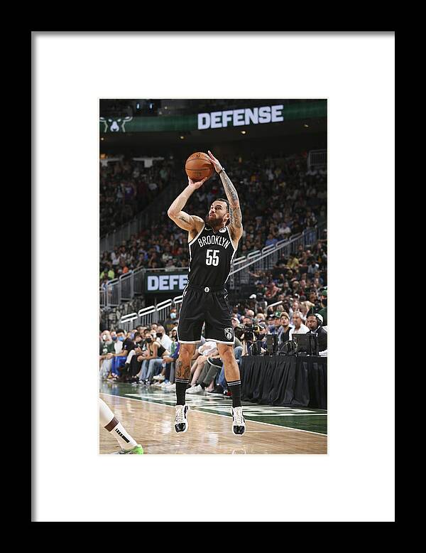 Mike James Framed Print featuring the photograph 2021 NBA Playoffs - Brooklyn Nets v Milwaukee Bucks by Gary Dineen