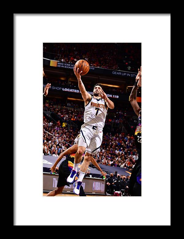 Facundo Campazzo Framed Print featuring the photograph 2021 NBA Playoffs - 	Denver Nuggets v Phoenix Suns by Barry Gossage
