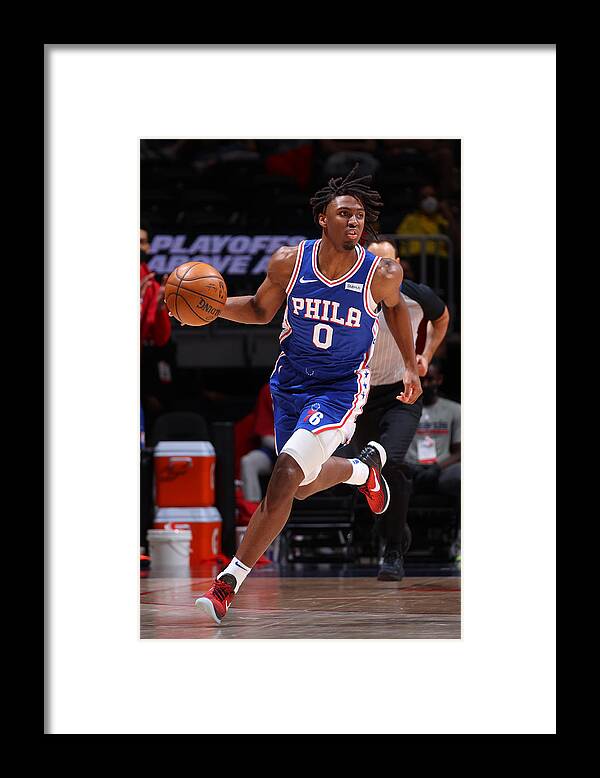 Playoffs Framed Print featuring the photograph 2021 NBA Playoffs - Philadelphia 76ers v Washington Wizards by Ned Dishman