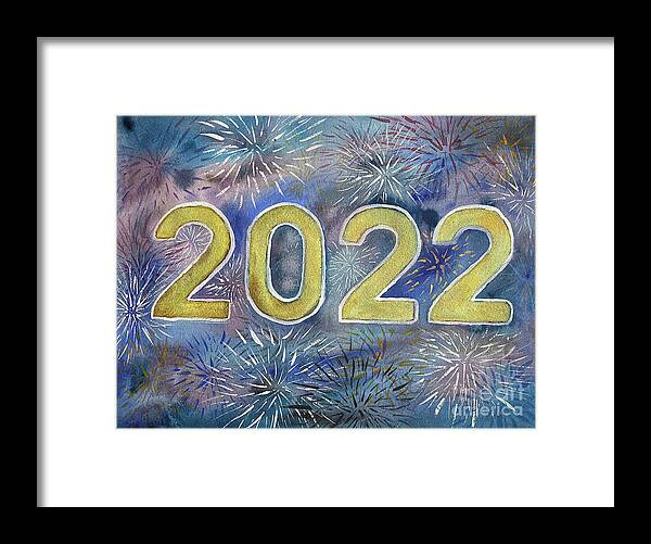 2022 Framed Print featuring the painting 2022 Fireworks by Lisa Neuman