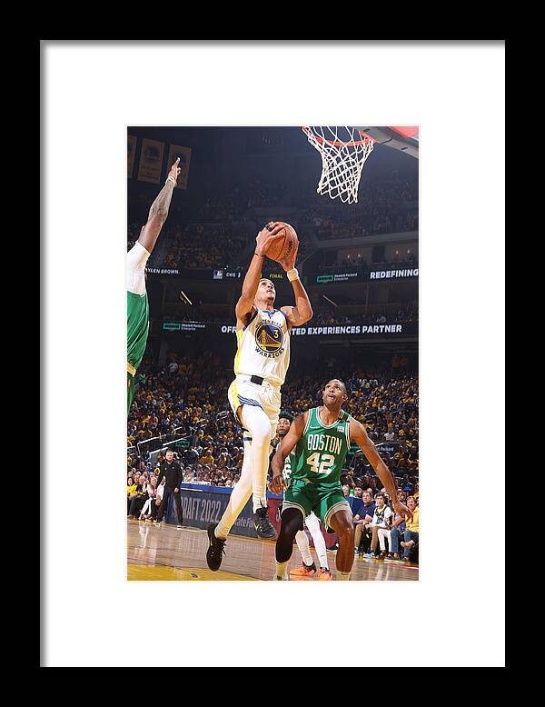 Jordan Poole Framed Print featuring the photograph 2022 NBA Finals - Boston Celtics v Golden State Warriors by Nathaniel S. Butler