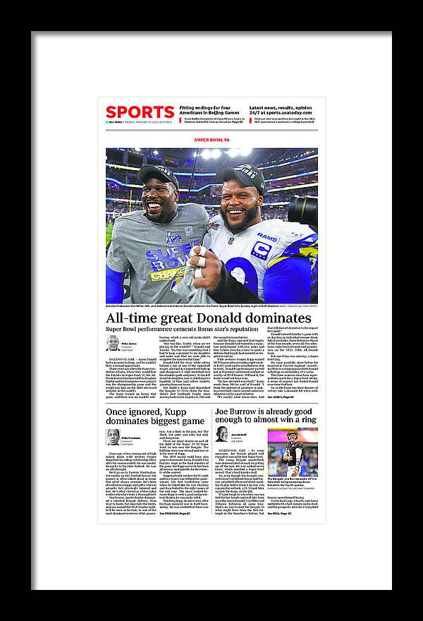 Usa Today Framed Print featuring the digital art 2022 Rams vs. Bengals USA TODAY SPORTS SECTION FRONT by Gannett