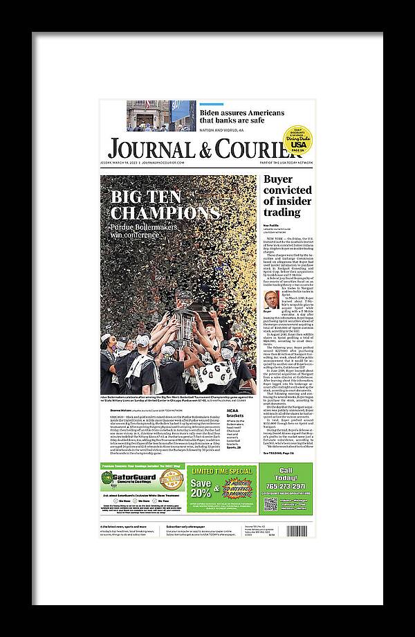 Big Ten Framed Print featuring the digital art 2023 Purdue Journal and Courier Big Ten Tournament Championship Cover by Journal and Courier