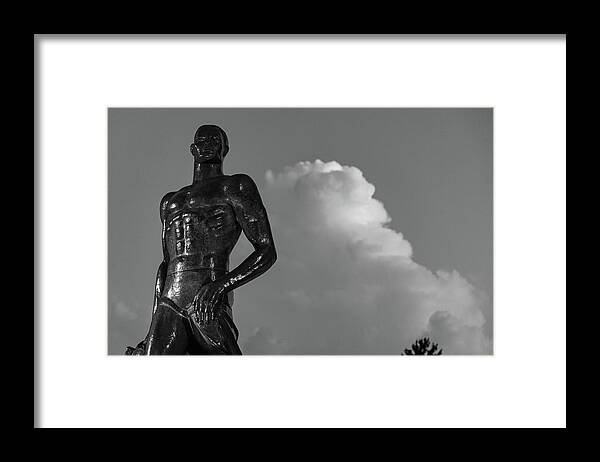 Spartan Staue Night Framed Print featuring the photograph Spartan statue at night on the campus of Michigan State University in East Lansing Michigan #23 by Eldon McGraw
