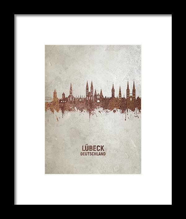 Lübeck Framed Print featuring the digital art Lubeck Germany Skyline #24 by Michael Tompsett