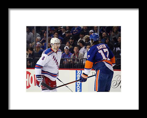 People Framed Print featuring the photograph New York Rangers v New York Islanders #25 by Bruce Bennett