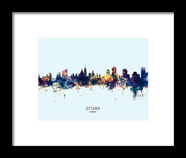 Ottawa Framed Print featuring the digital art Ottawa Canada Skyline #25 by Michael Tompsett