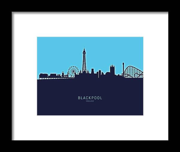 Blackpool Framed Print featuring the digital art Blackpool England Skyline #28 by Michael Tompsett