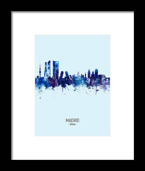 Madrid Framed Print featuring the digital art Madrid Spain Skyline #28 by Michael Tompsett