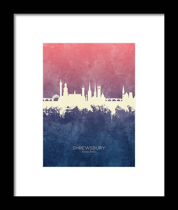 Shrewsbury Framed Print featuring the digital art Shrewsbury England Skyline #28 by Michael Tompsett