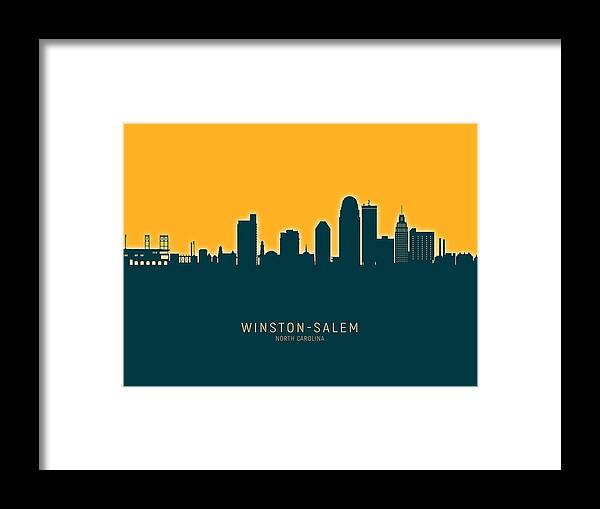 Winston-salem Framed Print featuring the digital art Winston-Salem North Carolina Skyline #28 by Michael Tompsett