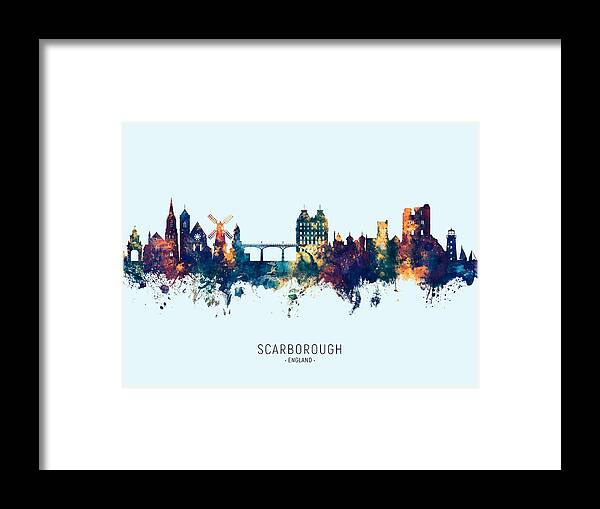 Scarborough Framed Print featuring the digital art Scarborough England Skyline #29 by Michael Tompsett