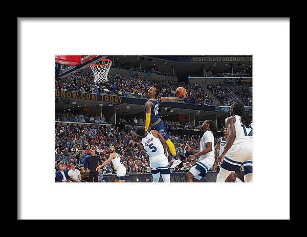 Ja Morant Framed Print featuring the photograph 2022 NBA Playoffs - Minnesota Timberwolves v Memphis Grizzlies by Jesse D. Garrabrant