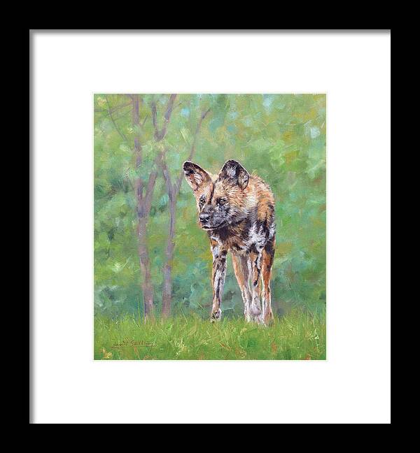 African Wild Dog Framed Print featuring the painting African Wild Dog #3 by David Stribbling