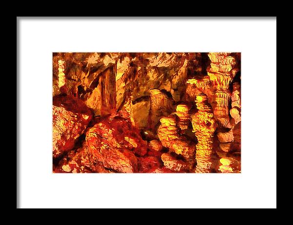 Southern France Framed Print featuring the digital art Aven d'Orgnac, a dripstone cave in the south of France #3 by Gina Koch