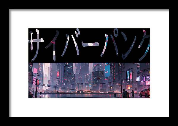 Cyberpunk Framed Print featuring the digital art Cyberpunk Japanese characters #3 by Quik Digicon Art Club