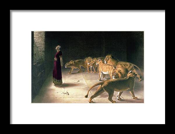 Daniel In The Lions Den Framed Print featuring the painting Daniel in the Lions Den #3 by Briton Riviere