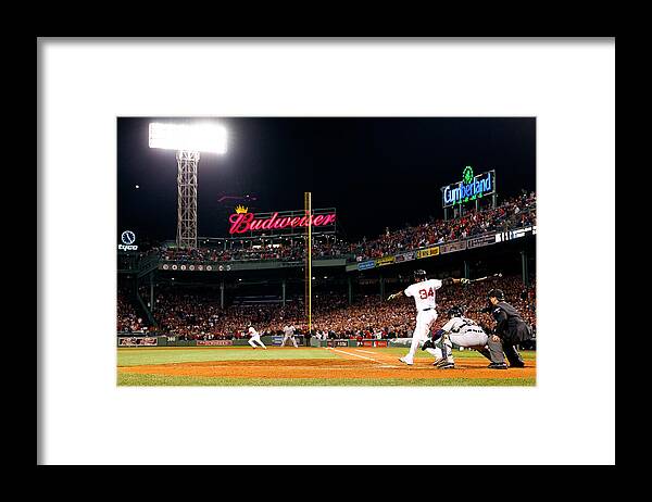 Game Two Framed Print featuring the photograph David Ortiz #3 by Jared Wickerham