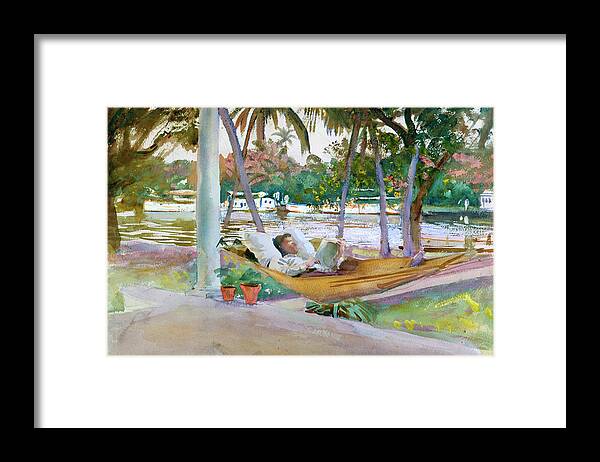 Figurative Framed Print featuring the painting Figure in Hammock, Florida #5 by John Singer Sargent