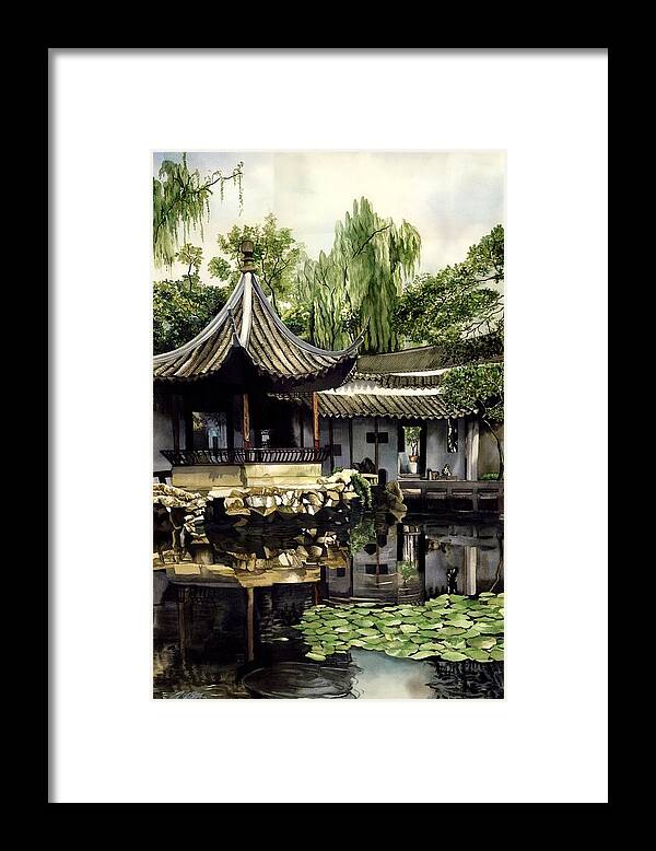 Watercolour Framed Print featuring the painting Garden in China by Alfred Ng