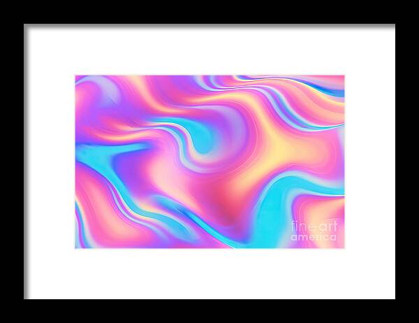 Neon Framed Print featuring the painting Holographic neon background. Wallpaper #3 by N Akkash